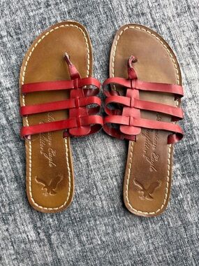 American Eagle Outfitters Red Multi-Strap Leather Slide Sandals